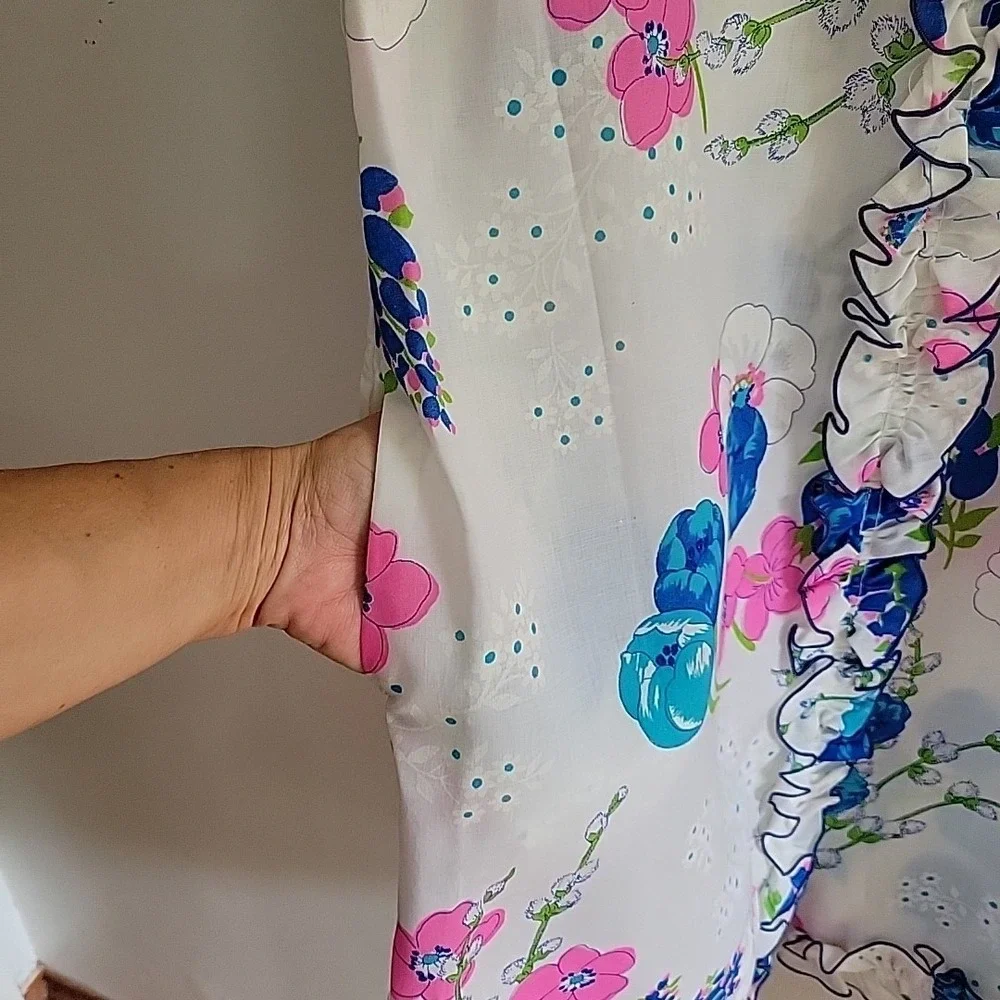 Vintage Dela Ann Loungewear House‎ Dress Button Up Floral Casual Mod Retro 60s
